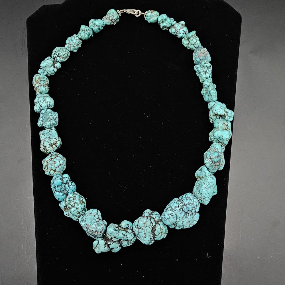 Vintage Kingman Turquoise Nugget Necklace Native American Southwestern 20in 122g - Picture 2 of 10